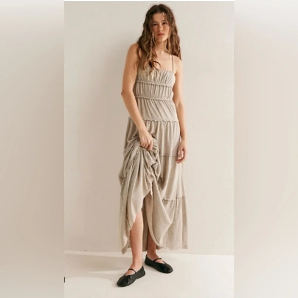 Free People Beige Tiered Maxi Dress